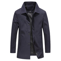 Windproof Long Men's Coat in Solid Colour - Mees