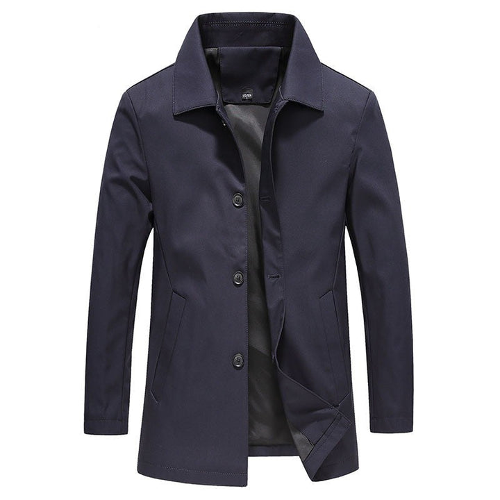 Windproof Long Men's Coat in Solid Colour - Mees