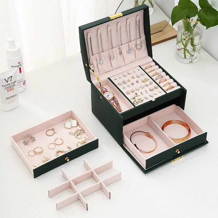 Three-Layer Jewellery Box | Organised Storage-GREEN-State of Style