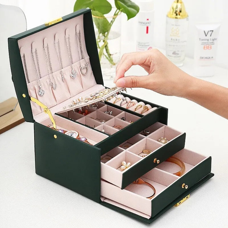 Three-Layer Jewellery Box | Organised Storage-GREEN-State of Style
