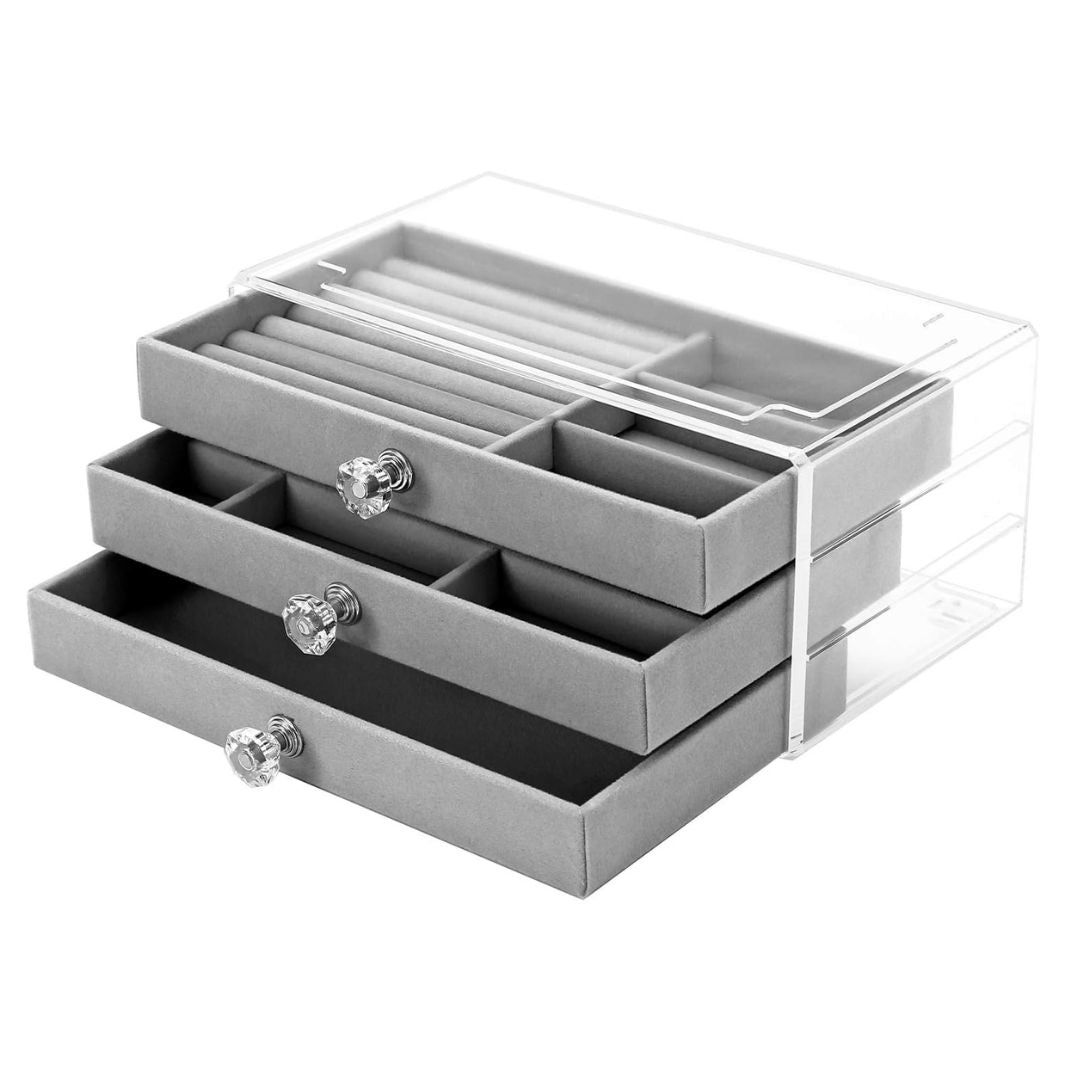 Three-Layer Transparent Jewellery Box-GRAY-State of Style