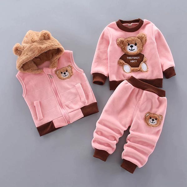 Three-Piece Baby and Toddler Set with Bear Pattern – BearHugs-Pink-6-9 Months (68-74 cm)-State of Style