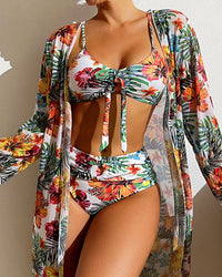 Three-Piece Bikini Set with Floral Print – Yara-White-S-State of Style