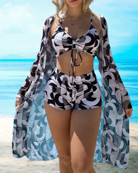 Three-Piece Bikini Set with High Waist and Cover-Up – Marisse-Black-S-State of Style