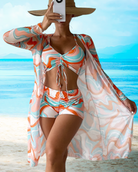 Three-Piece Bikini Set with High Waist and Cover-Up – Marisse-Orange-S-State of Style