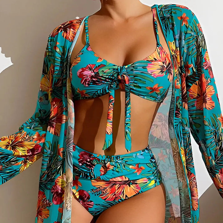 Three-piece bikini set with high-waist cut – Yara-Blue-S-State of Style