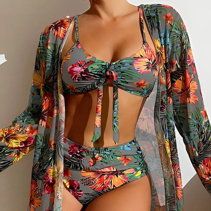 Three-piece bikini set with high-waist cut – Yara-Gray-S-State of Style