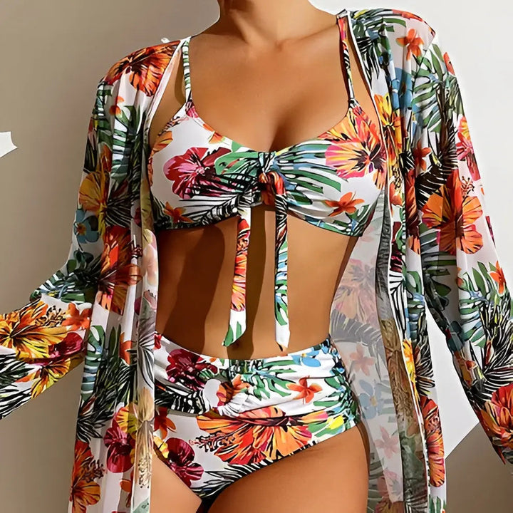 Three-piece bikini set with high-waist cut – Yara-White-S-State of Style