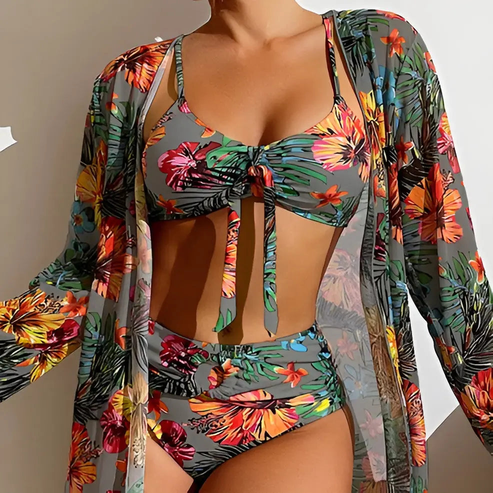 Three-piece bikini set with high-waist cut – Yara-White-S-State of Style