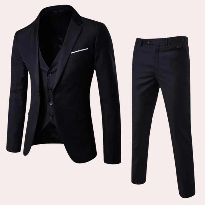 Three-Piece Formal Suit for Men - Leon-Black-S-State of Style