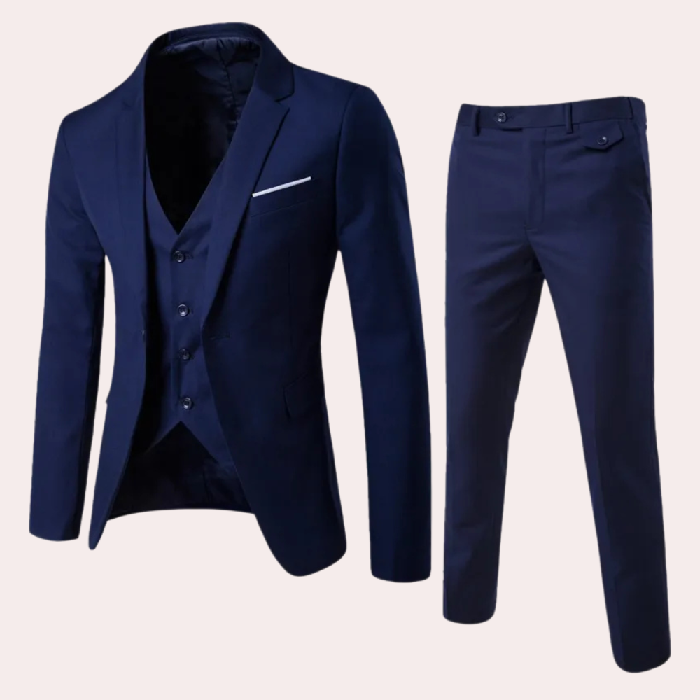 Three-Piece Formal Suit for Men - Leon-Dark blue-S-State of Style