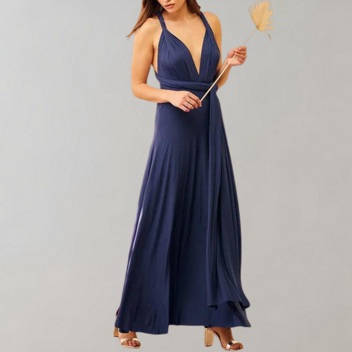 Tia - Elegant Wrap Dress for Women-Marine blue-S-State of Style