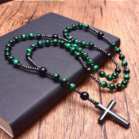 Tiger Eye and Lapis Lazuli Cross Rosary Necklace for Men - Orion-Green Tiger Eye-State of Style