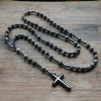 Tiger Eye and Lapis Lazuli Cross Rosary Necklace for Men - Orion-Grey Jasper-State of Style