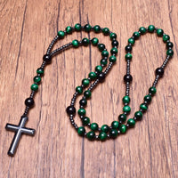 Tiger Eye and Lapis Lazuli Cross Rosary Necklace for Men - Orion-Tiger Eye-State of Style