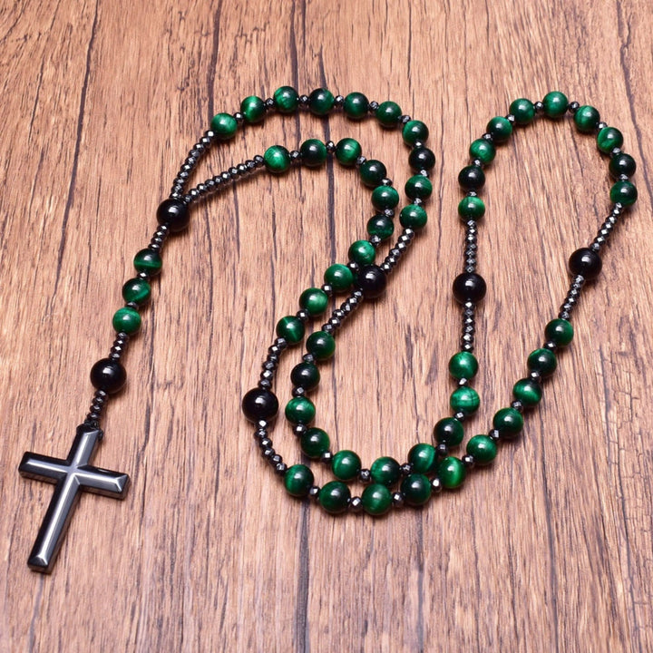 Tiger Eye and Lapis Lazuli Cross Rosary Necklace for Men - Orion-Tiger Eye-State of Style