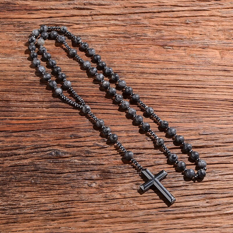 Tiger Eye and Lapis Lazuli Cross Rosary Necklace for Men - Orion-Tiger Eye-State of Style