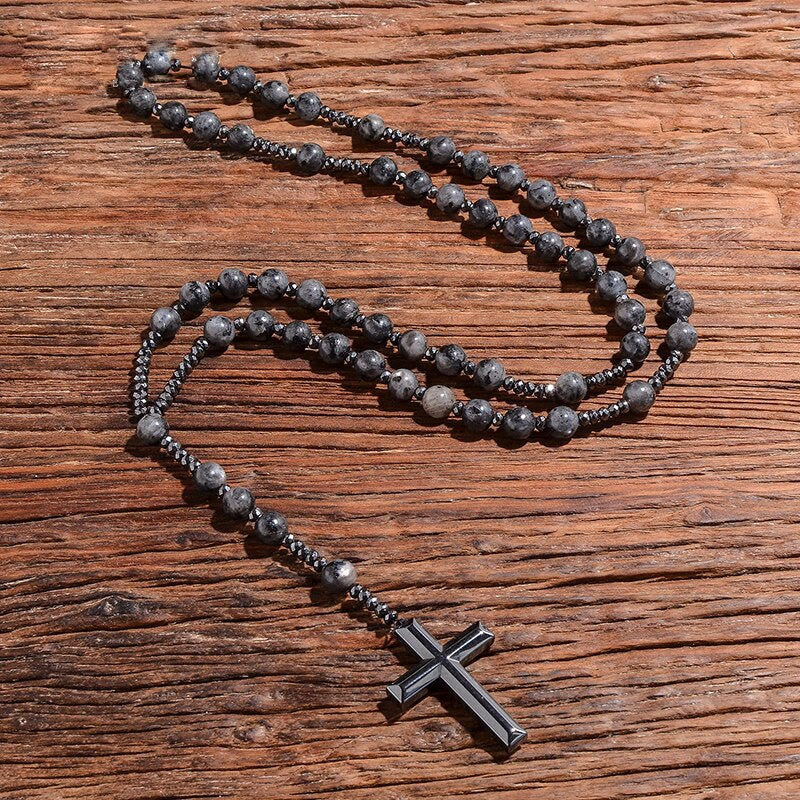 Tiger Eye and Lapis Lazuli Cross Rosary Necklace for Men - Orion-Tiger Eye-State of Style