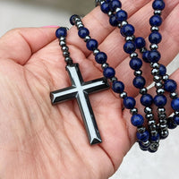 Tiger Eye and Lapis Lazuli Cross Rosary Necklace for Men - Orion-Tiger Eye-State of Style