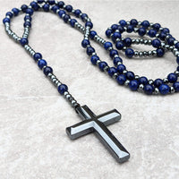 Tiger Eye and Lapis Lazuli Cross Rosary Necklace for Men - Orion-Tiger Eye-State of Style
