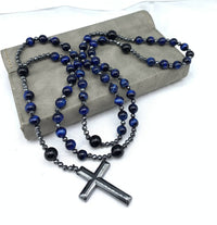 Tiger Eye and Lapis Lazuli Cross Rosary Necklace for Men - Orion-Tiger Eye-State of Style
