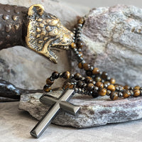 Tiger Eye and Lapis Lazuli Cross Rosary Necklace for Men - Orion-Tiger Eye-State of Style