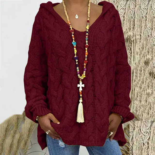 Timeless Cable Knit Sweater for Women - Maelle-Bordeaux red-S-State of Style