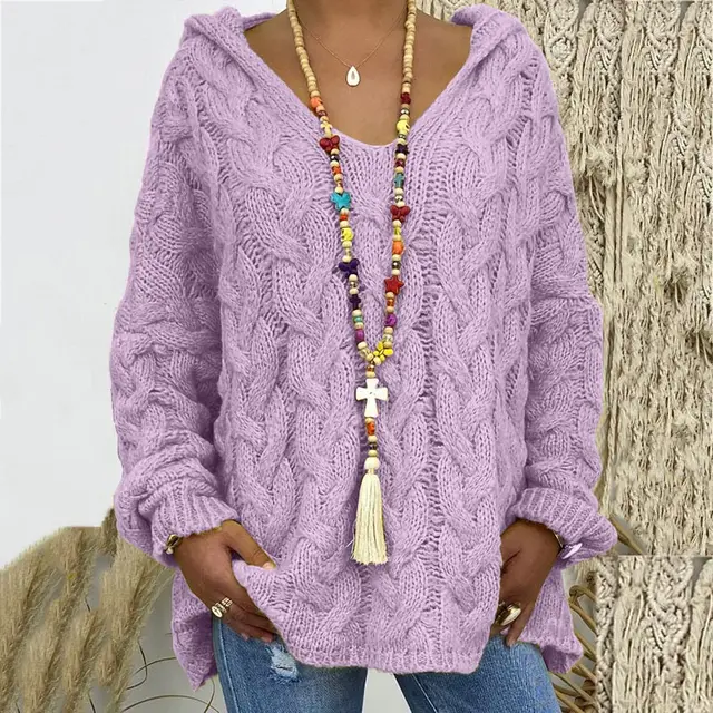Timeless Cable Knit Sweater for Women - Maelle-Purple-S-State of Style