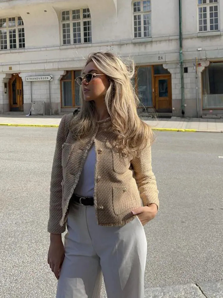 Timeless Chic Tweed Jacket with Gold Buttons - Anna-XS-State of Style
