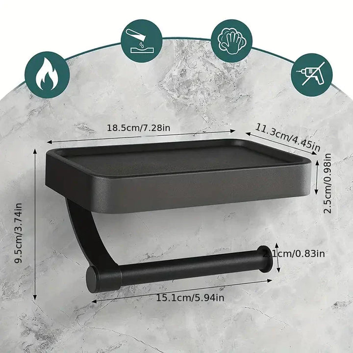 Toilet roll holder with shelf - Stalux-Black-State of Style