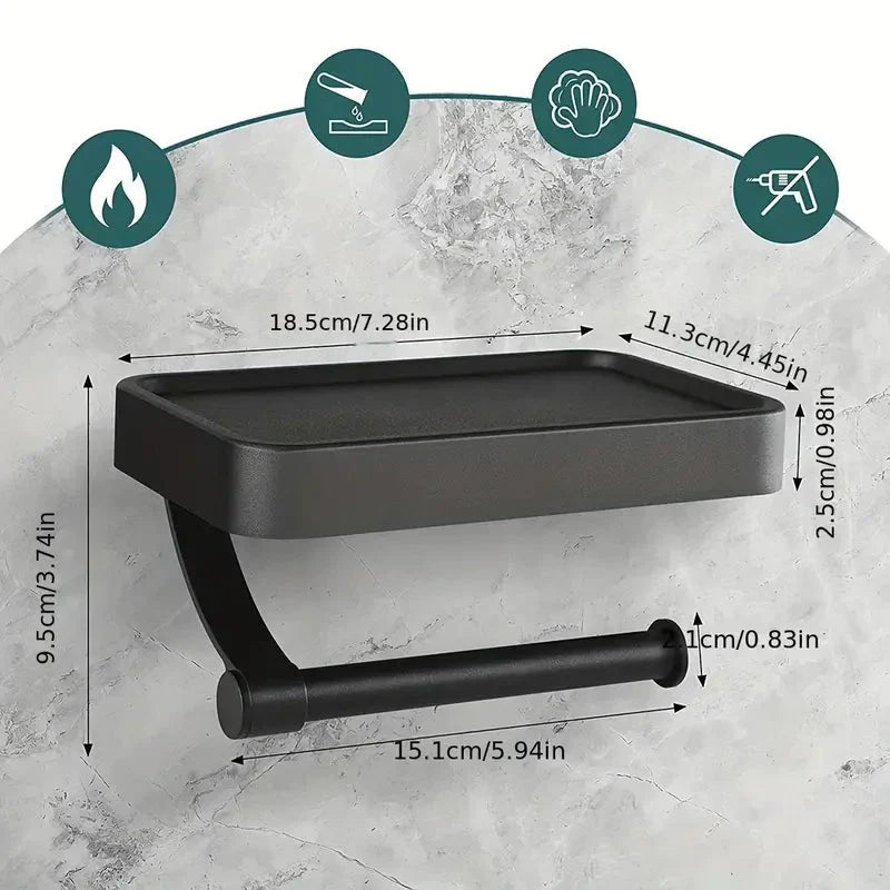 Toilet roll holder with shelf - Stalux-Black-State of Style