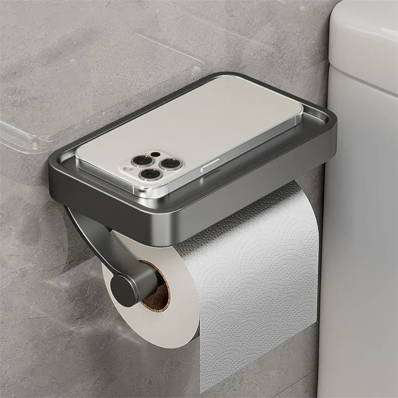 Toilet roll holder with shelf - Stalux-Black-State of Style