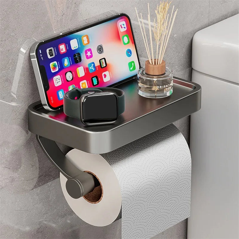 Toilet roll holder with shelf - Stalux-Black-State of Style