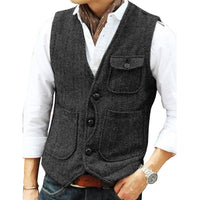 Trachten Vest Carlson – Elegant Herringbone Tweed Waistcoat-Black-XS-State of Style
