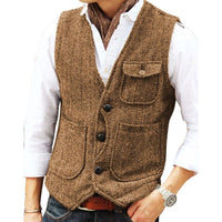 Trachten Vest Carlson – Elegant Herringbone Tweed Waistcoat-Brown-XS-State of Style
