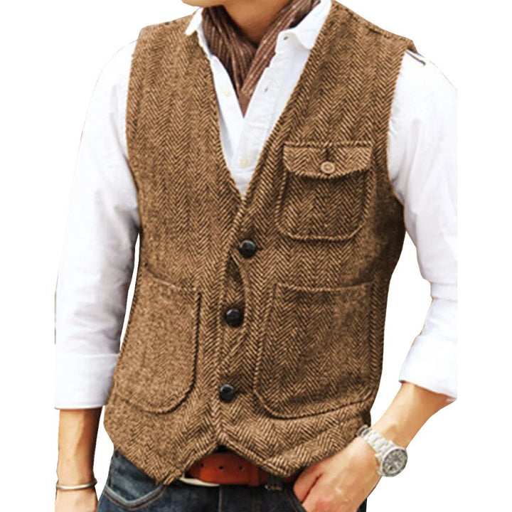 Trachten Vest Carlson – Elegant Herringbone Tweed Waistcoat-Brown-XS-State of Style