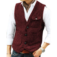 Trachten Vest Carlson – Elegant Herringbone Tweed Waistcoat-Burgundy-XS-State of Style