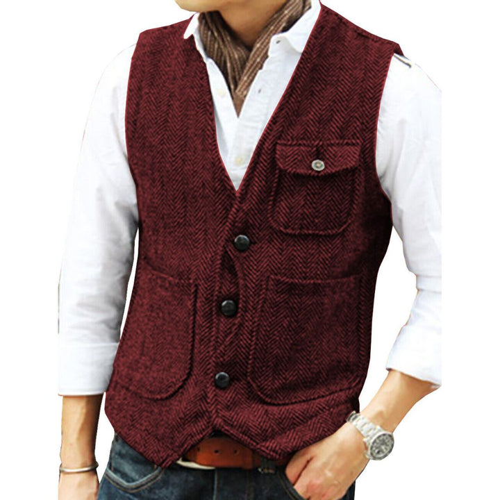 Trachten Vest Carlson – Elegant Herringbone Tweed Waistcoat-Burgundy-XS-State of Style