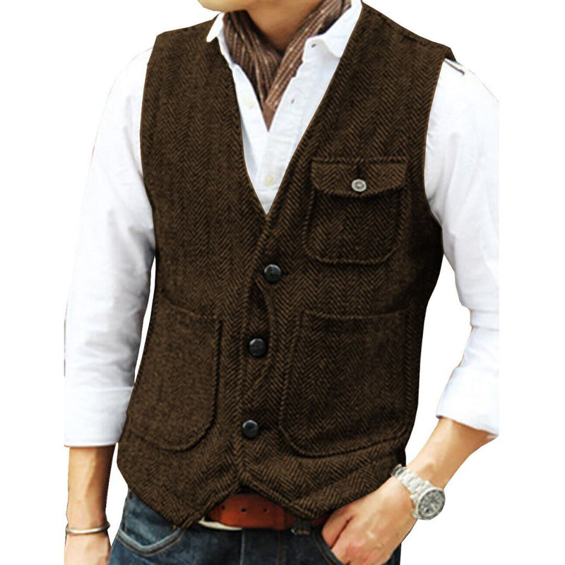 Trachten Vest Carlson – Elegant Herringbone Tweed Waistcoat-Coffee-XS-State of Style