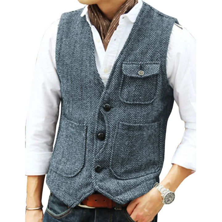 Trachten Vest Carlson – Elegant Herringbone Tweed Waistcoat-Light Blue-XS-State of Style