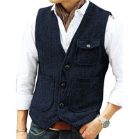 Trachten Vest Carlson – Elegant Herringbone Tweed Waistcoat-Navy Blue-XS-State of Style