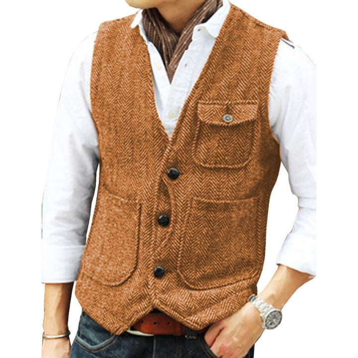 Trachten Vest Carlson – Elegant Herringbone Tweed Waistcoat-Orange-XS-State of Style