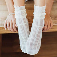 Traditional Crew Socks Danica – Elegant Mesh Hollow Design-White-State of Style