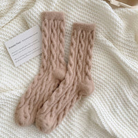 Traditional Fluffy Socks Jade – Soft, Warm & Vintage-Inspired-Light Coffee-State of Style