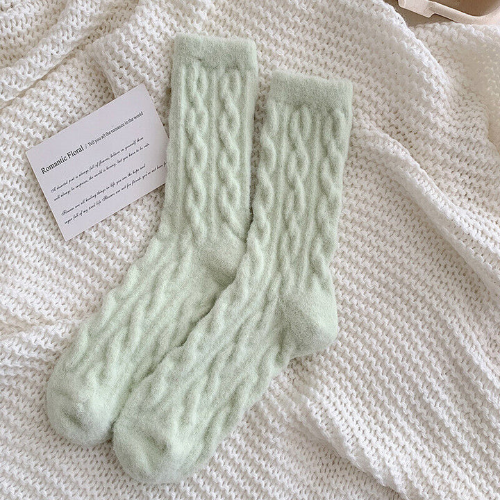 Traditional Fluffy Socks Jade – Soft, Warm & Vintage-Inspired-Light Green-State of Style