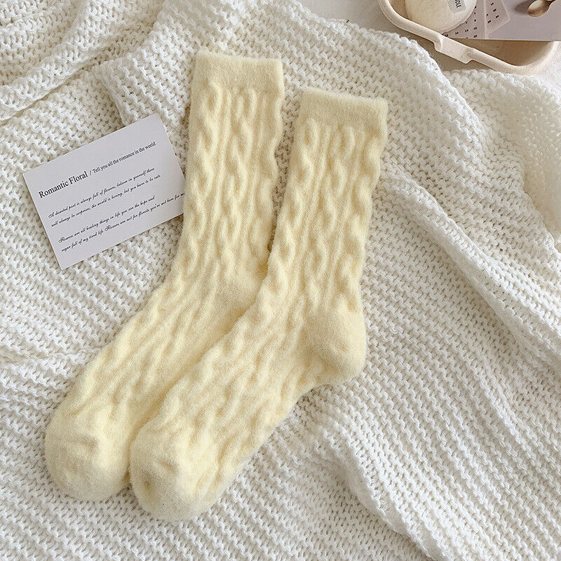 Traditional Fluffy Socks Jade – Soft, Warm & Vintage-Inspired-Light Yellow-State of Style