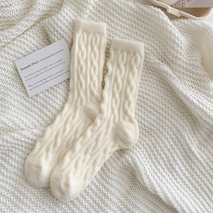 Traditional Fluffy Socks Jade – Soft, Warm & Vintage-Inspired-Milky White-State of Style