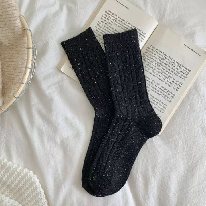 Traditional Wool Socks Charlotte – Warm Striped Vintage Crew Socks-Black-State of Style