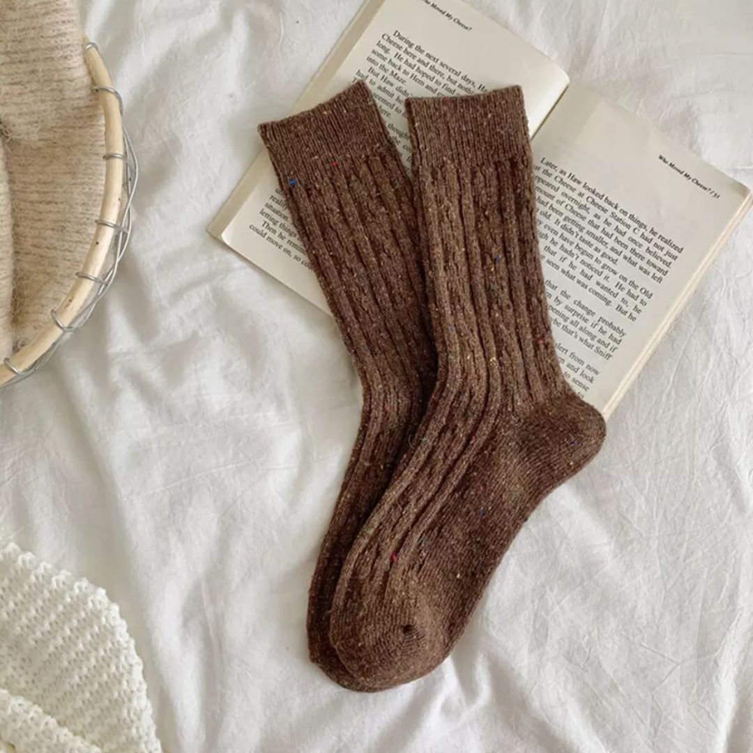 Traditional Wool Socks Charlotte – Warm Striped Vintage Crew Socks-Brown-State of Style