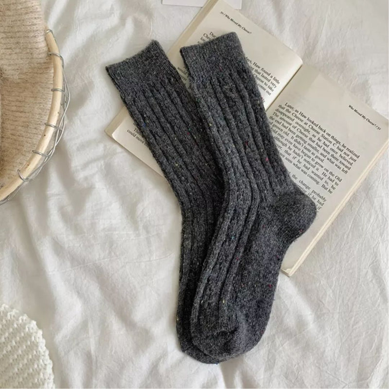 Traditional Wool Socks Charlotte – Warm Striped Vintage Crew Socks-Dark Grey-State of Style